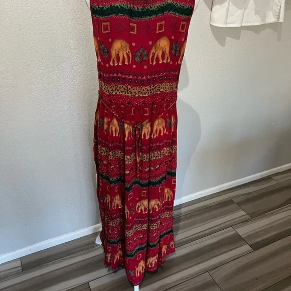 Vintage Bila Dress Women's Medium Rayon Maxi Red Elephant Print - Picture 3 of 5